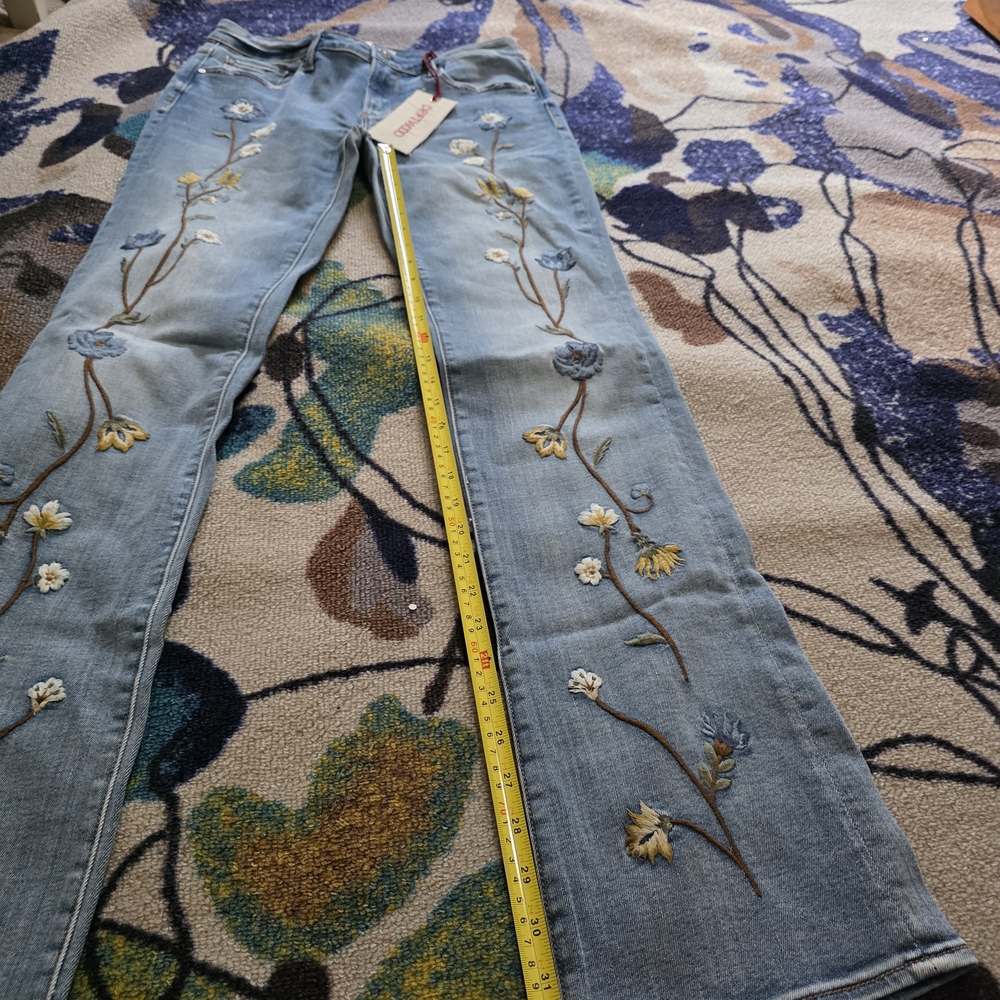 DRIFTWOOD Light Blue Wide-Leg Jeans with Floral Embroidery